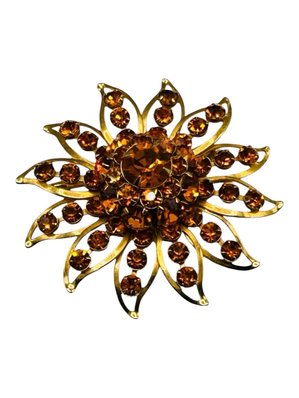 Vintage Judy Lee Golden Topaz Sunflower Brooch